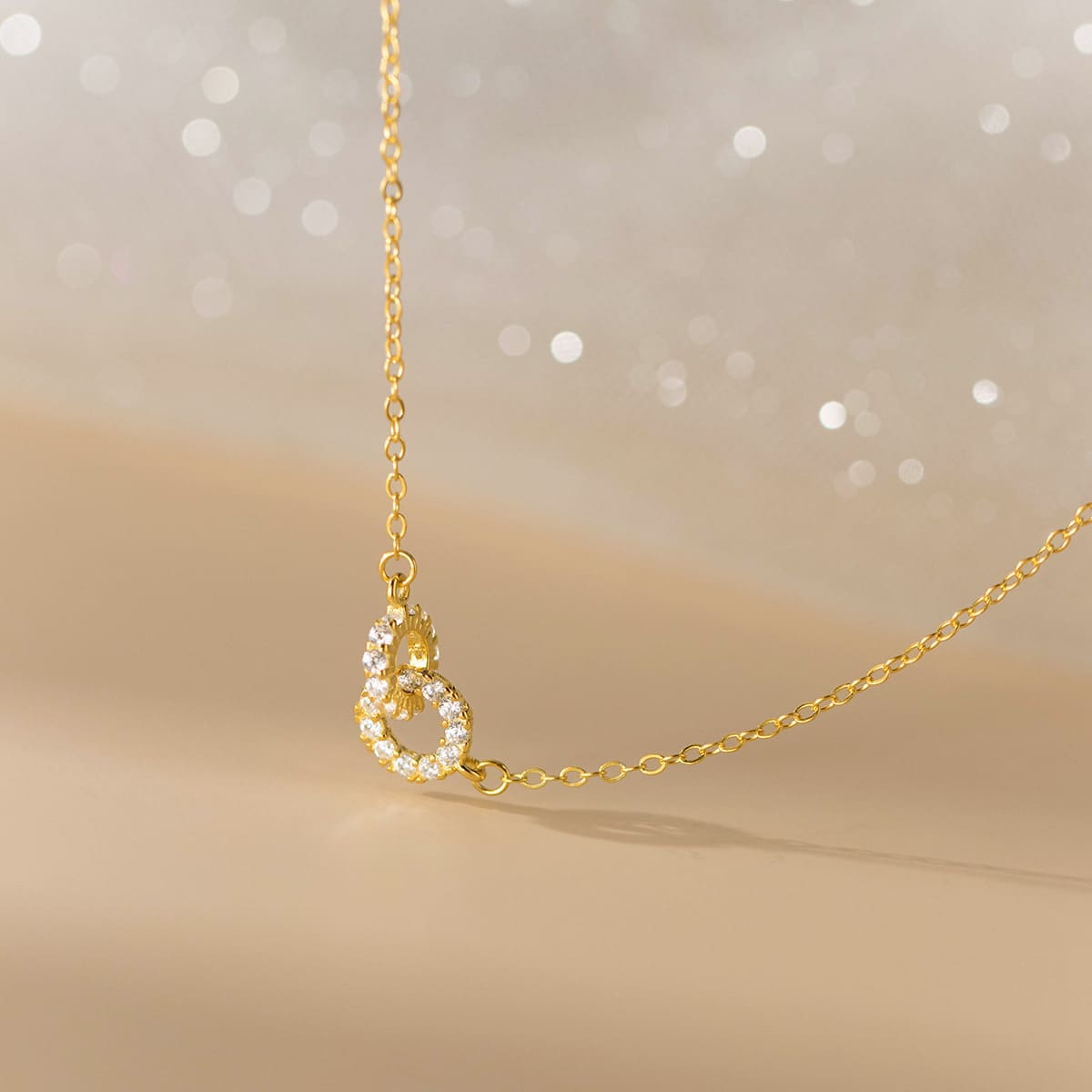 925 Sterling Silver Gold Plated Double Circle Necklace Bridesmaid Jewelry Set of 5